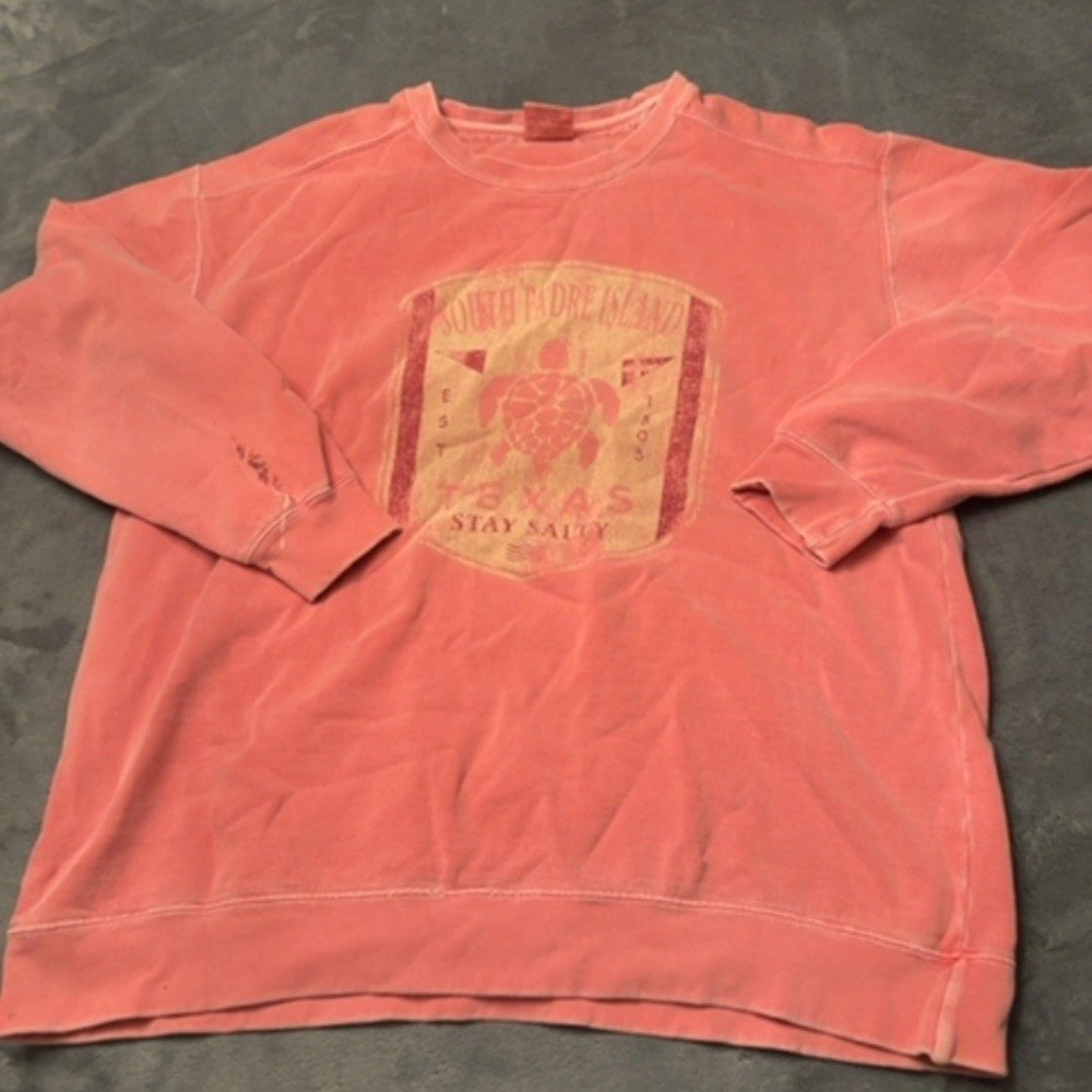 Comfort Colors Sweatshirt Womens Large Pink Graphic Sea Turtle Coastal Preppy